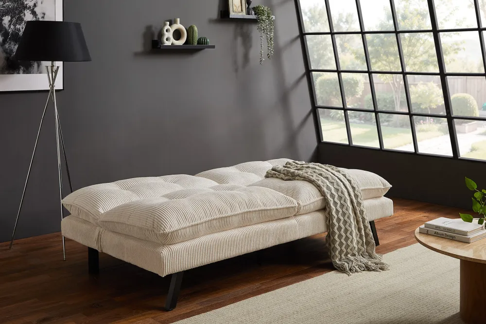 Riess-Ambiente 3-Sitzer Sofa > Modernes Schlafsofa COCOONING 190cm beige Cord 3-Sitzer Couch