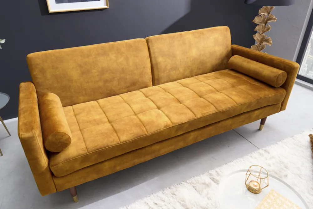 Riess-Ambiente Industrial Loft|Retro Möbel > Modernes Schlafsofa COUTURE 200cm senfgelb Microvelours 3-Sitzer Couch mit Schlaffunktion