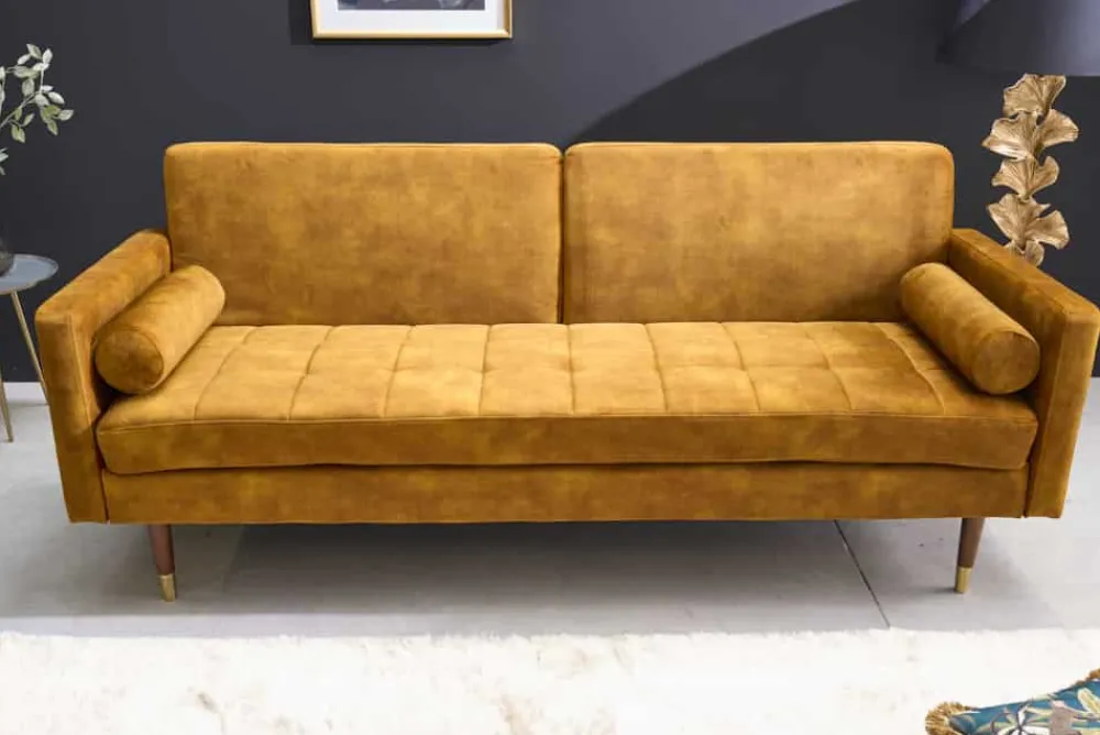 Riess-Ambiente Industrial Loft|Retro Möbel > Modernes Schlafsofa COUTURE 200cm senfgelb Microvelours 3-Sitzer Couch mit Schlaffunktion