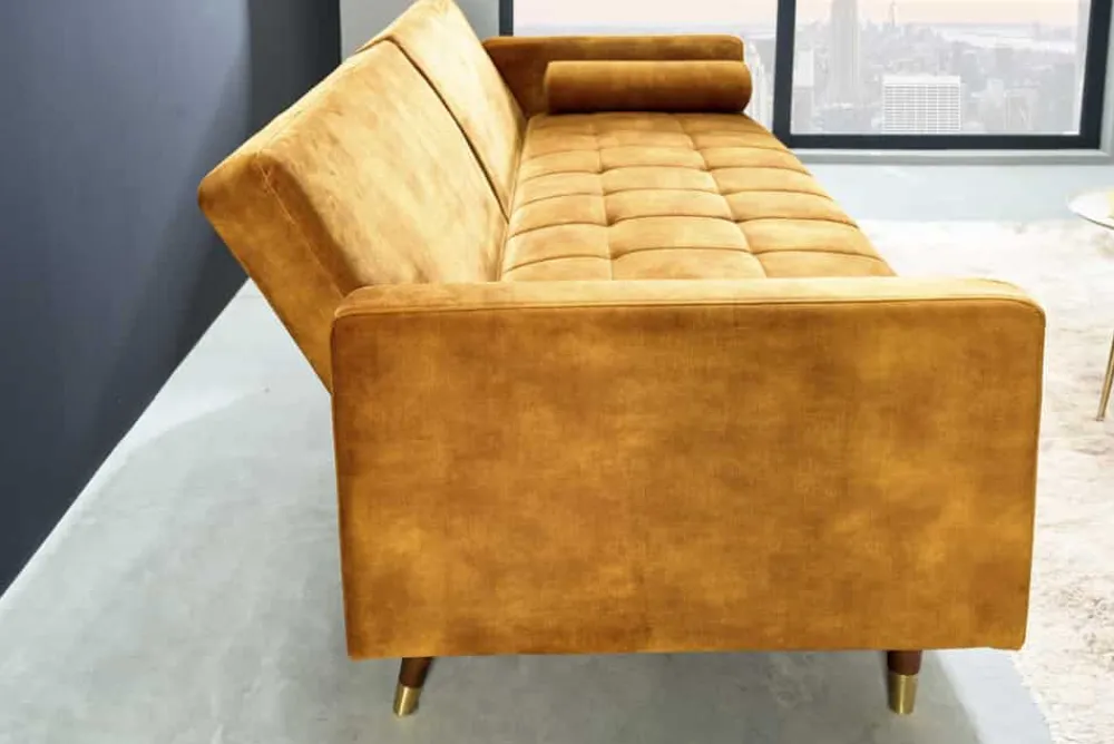 Riess-Ambiente Industrial Loft|Retro Möbel > Modernes Schlafsofa COUTURE 200cm senfgelb Microvelours 3-Sitzer Couch mit Schlaffunktion