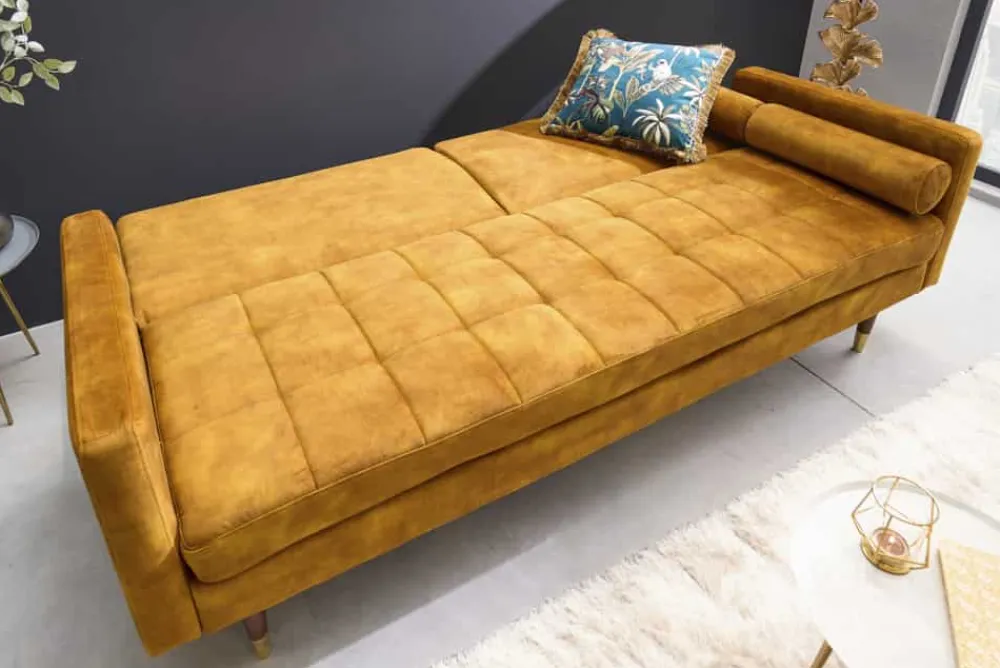 Riess-Ambiente Industrial Loft|Retro Möbel > Modernes Schlafsofa COUTURE 200cm senfgelb Microvelours 3-Sitzer Couch mit Schlaffunktion