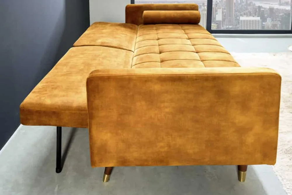 Riess-Ambiente Industrial Loft|Retro Möbel > Modernes Schlafsofa COUTURE 200cm senfgelb Microvelours 3-Sitzer Couch mit Schlaffunktion