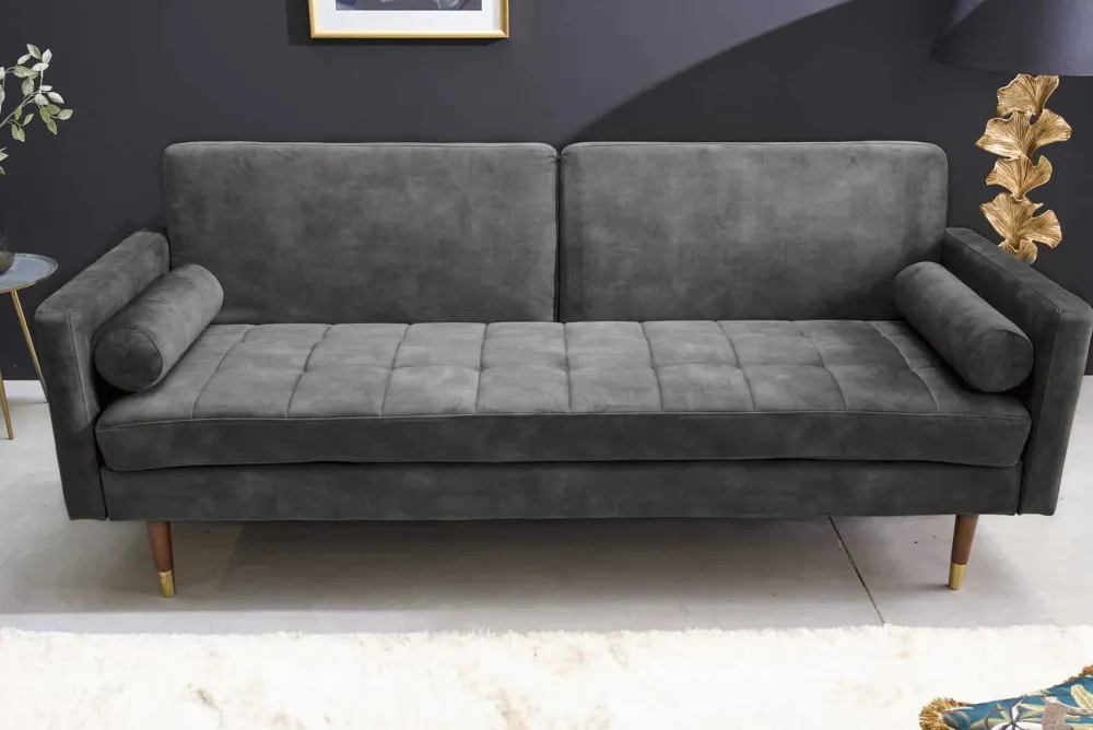Riess-Ambiente Industrial Loft|Retro Möbel > Modernes Schlafsofa COUTURE 200cm grau Microvelours 3-Sitzer Couch mit Schlaffunktion