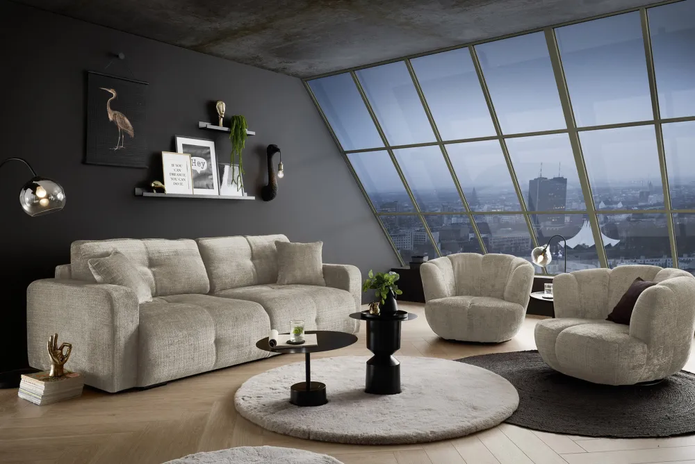 Riess-Ambiente Skandinavisch|3-Sitzer Sofa > Modernes Schlafsofa DIAMOND 235cm taupe Chenille Cremona mit Stauraum 3-Sitzer Couch
