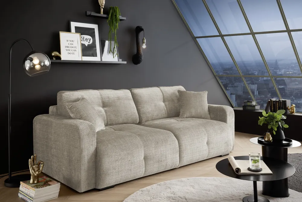 Riess-Ambiente Skandinavisch|3-Sitzer Sofa > Modernes Schlafsofa DIAMOND 235cm taupe Chenille Cremona mit Stauraum 3-Sitzer Couch