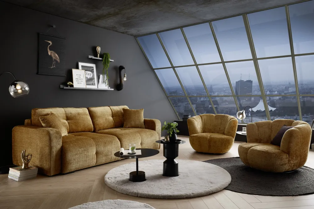 Riess-Ambiente Skandinavisch|3-Sitzer Sofa > Modernes Schlafsofa DIAMOND 235cm senfgelb Chenille Cremona mit Stauraum 3-Sitzer Couch