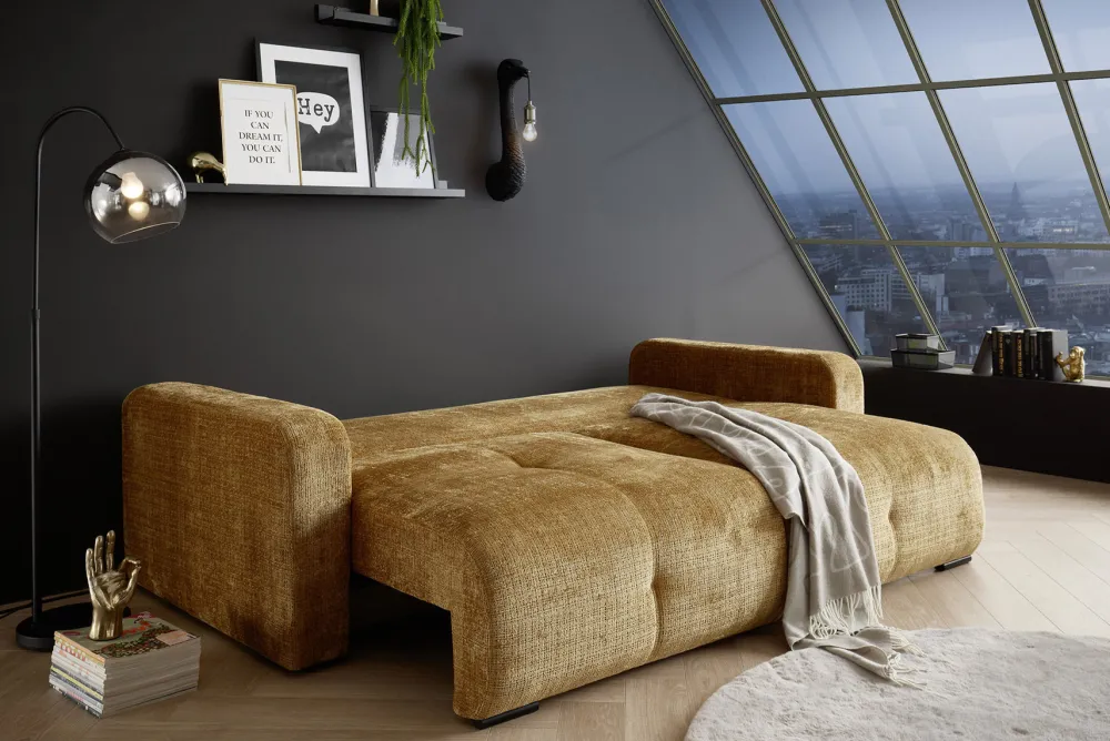 Riess-Ambiente Skandinavisch|3-Sitzer Sofa > Modernes Schlafsofa DIAMOND 235cm senfgelb Chenille Cremona mit Stauraum 3-Sitzer Couch