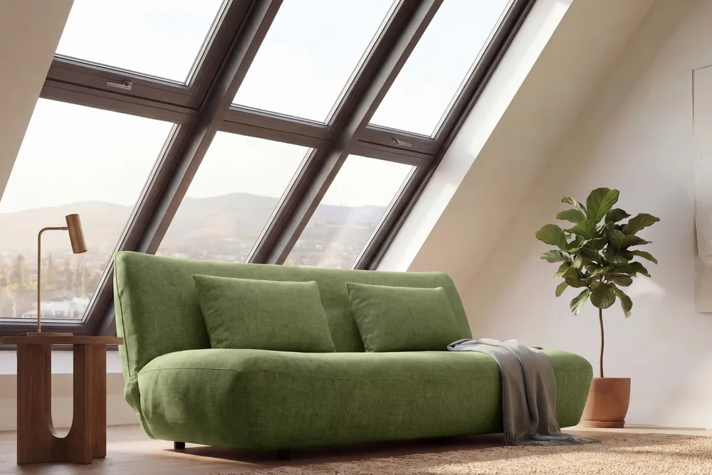 Riess-Ambiente Skandinavisch|3-Sitzer Sofa > Modernes Schlafsofa ELYPSE 200cm grün Chenille 3-Sitzer Couch inkl. Kissen