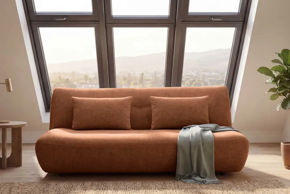 Riess-Ambiente Skandinavisch|3-Sitzer Sofa > Modernes Schlafsofa ELYPSE 200cm rostbraun Chenillestoff 3-Sitzer Couch inkl. Kissen