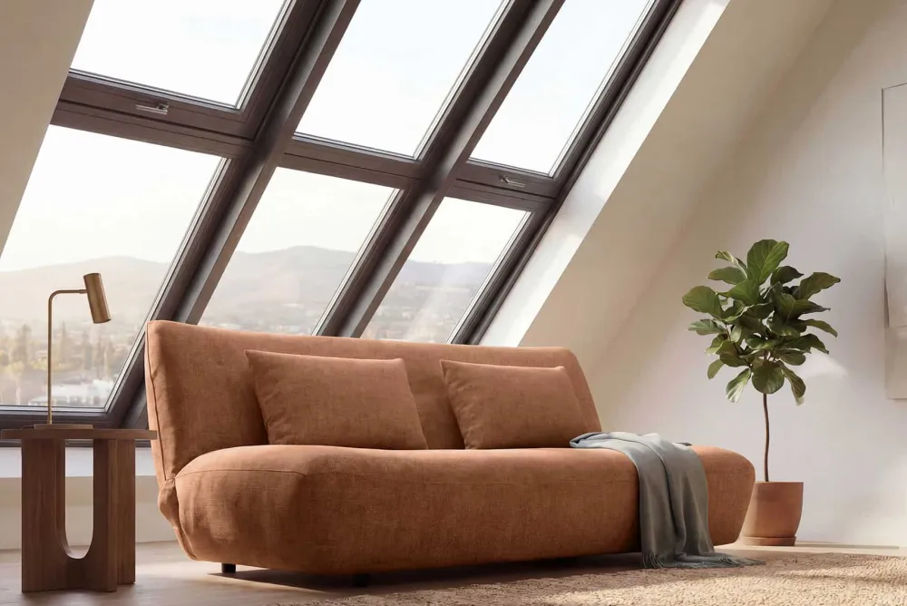 Riess-Ambiente Skandinavisch|3-Sitzer Sofa > Modernes Schlafsofa ELYPSE 200cm rostbraun Chenillestoff 3-Sitzer Couch inkl. Kissen