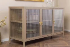 Riess-Ambiente Vitrinen|Sideboards & Kommoden > Modernes Sideboard AMSTERDAM 105cm greige gold Riffelglas Metall Vitrine Schrank