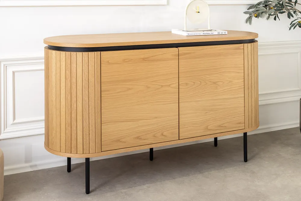 Riess-Ambiente Skandinavisch|Industrial Loft > Modernes Sideboard ATELIER 120cm natur Eiche schwarz Metall vier Fächer