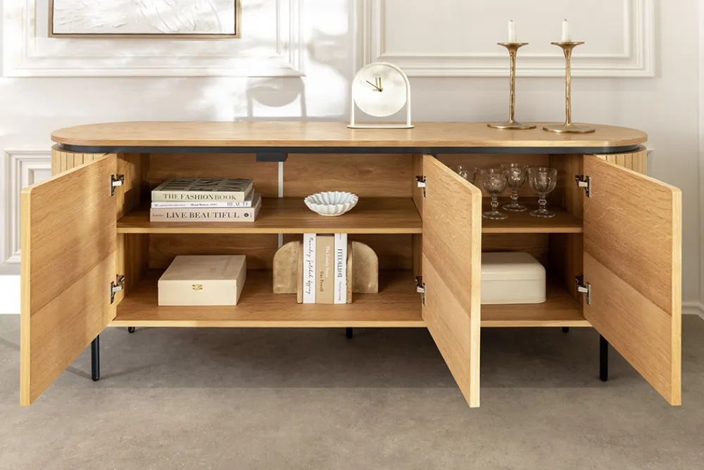 Riess-Ambiente Skandinavisch|Industrial Loft > Modernes Sideboard ATELIER 160cm natur Eiche schwarz Metall vier Fächer