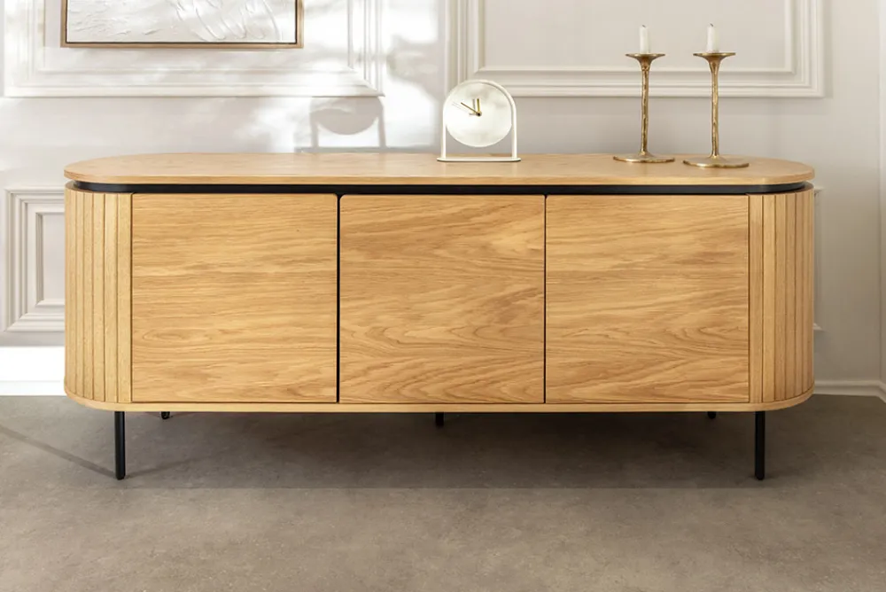 Riess-Ambiente Skandinavisch|Industrial Loft > Modernes Sideboard ATELIER 160cm natur Eiche schwarz Metall vier Fächer