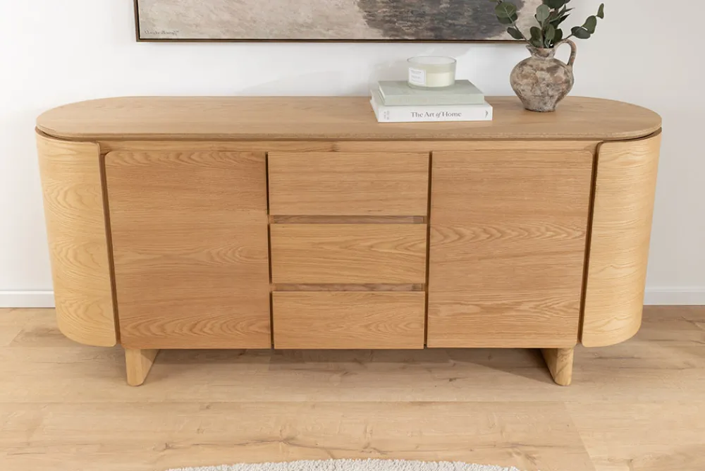 Riess-Ambiente Skandinavisch|Sideboards & Kommoden > Modernes Sideboard OAK GRAIN 160cm natur Eichenholz vier Fächer mit drei Schubladen
