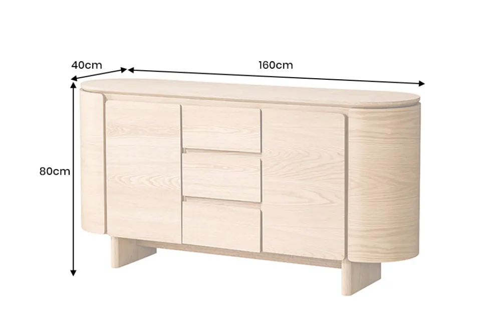 Riess-Ambiente Skandinavisch|Sideboards & Kommoden > Modernes Sideboard OAK GRAIN 160cm natur Eichenholz vier Fächer mit drei Schubladen