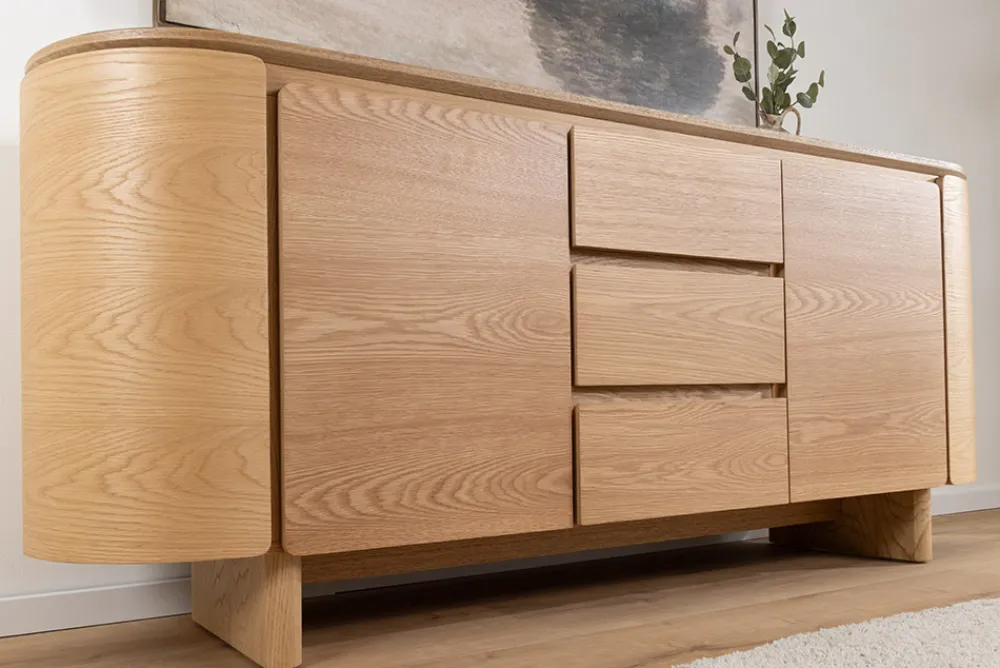 Riess-Ambiente Skandinavisch|Sideboards & Kommoden > Modernes Sideboard OAK GRAIN 160cm natur Eichenholz vier Fächer mit drei Schubladen