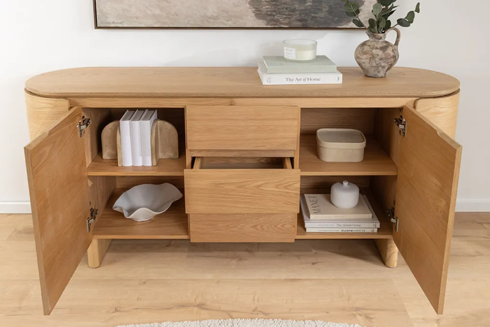 Riess-Ambiente Skandinavisch|Sideboards & Kommoden > Modernes Sideboard OAK GRAIN 160cm natur Eichenholz vier Fächer mit drei Schubladen