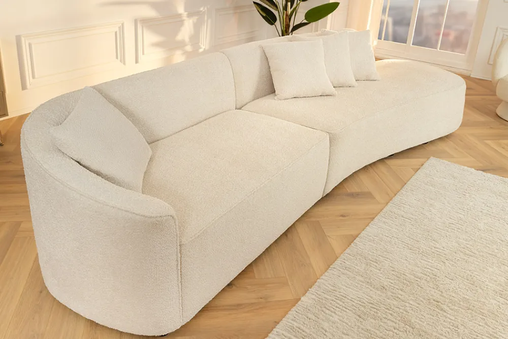 Riess-Ambiente Skandinavisch|Xxl Sofa > Modernes Sofa ATELIER L 330cm beige Bouclé XXL-Couch Nosagfederung inkl. Kissen