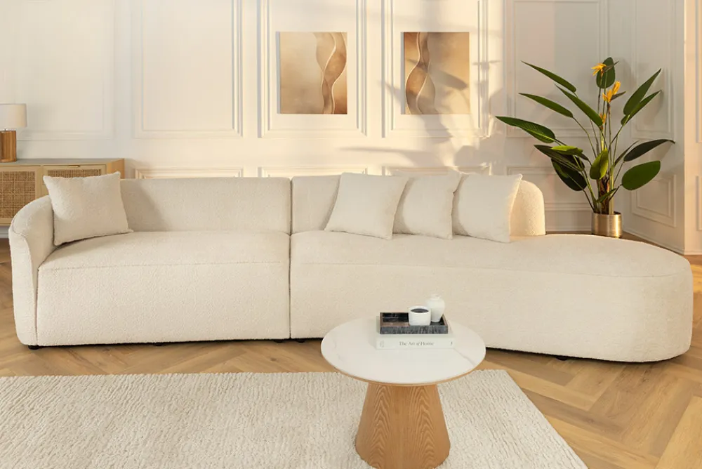 Riess-Ambiente Skandinavisch|Xxl Sofa > Modernes Sofa ATELIER L 330cm beige Bouclé XXL-Couch Nosagfederung inkl. Kissen