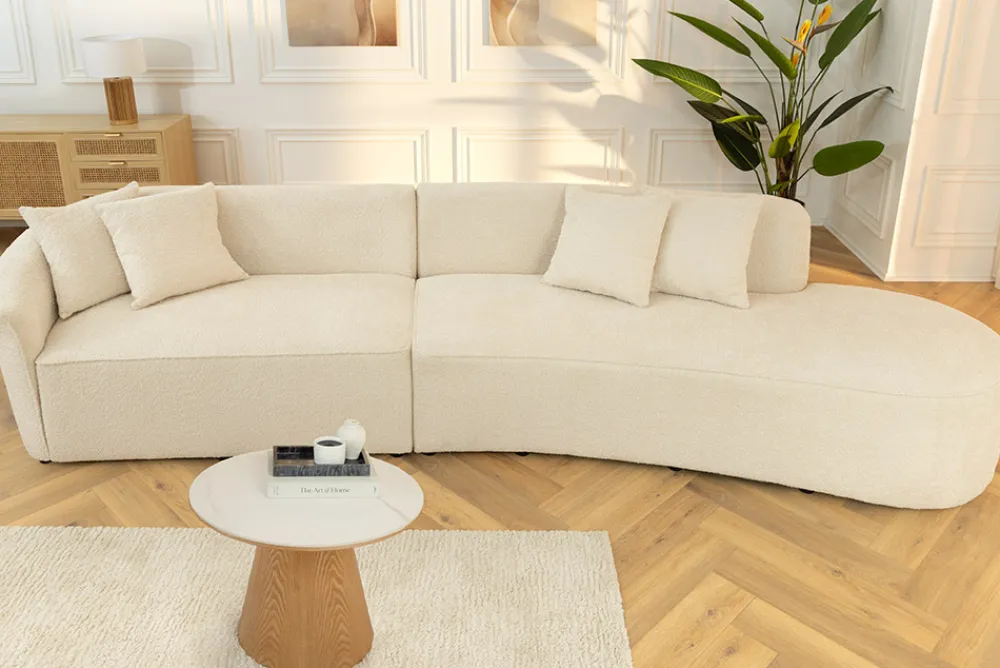 Riess-Ambiente Skandinavisch|Xxl Sofa > Modernes Sofa ATELIER L 330cm beige Bouclé XXL-Couch Nosagfederung inkl. Kissen