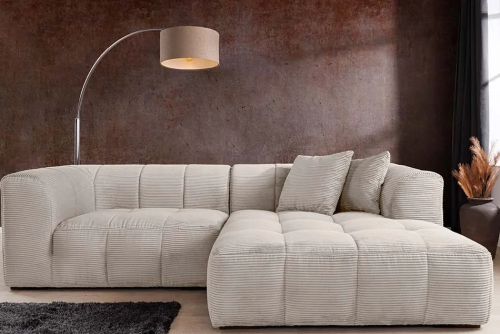 Riess-Ambiente Skandinavisch|Ecksofa > Modernes Sofa ZERO GRAVITY 240cm beige Cord 3-Sitzer Couch