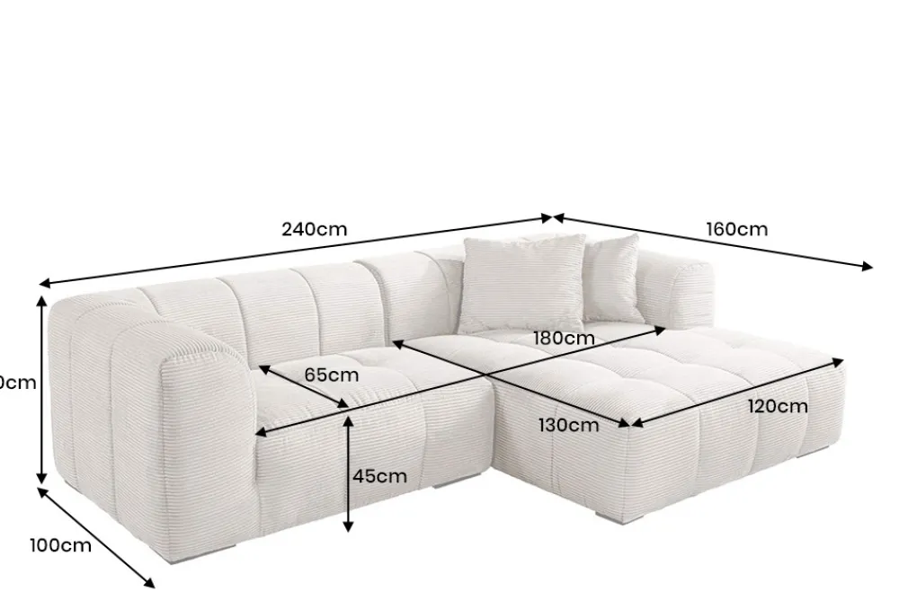 Riess-Ambiente Skandinavisch|Ecksofa > Modernes Sofa ZERO GRAVITY 240cm beige Cord 3-Sitzer Couch
