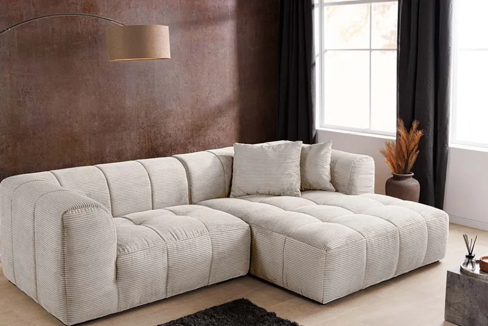 Riess-Ambiente Skandinavisch|Ecksofa > Modernes Sofa ZERO GRAVITY 240cm beige Cord 3-Sitzer Couch