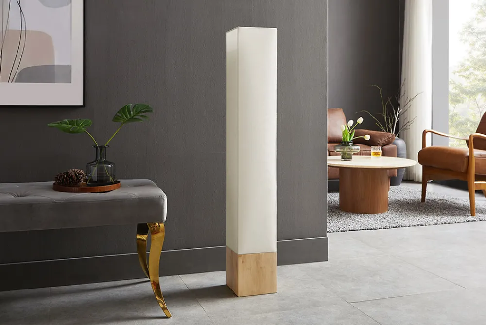 Riess-Ambiente Stehleuchten > Moderne Stehlampe AGAPUNE 120cm weiß hellbraun Bambusfuß Stoffschirm