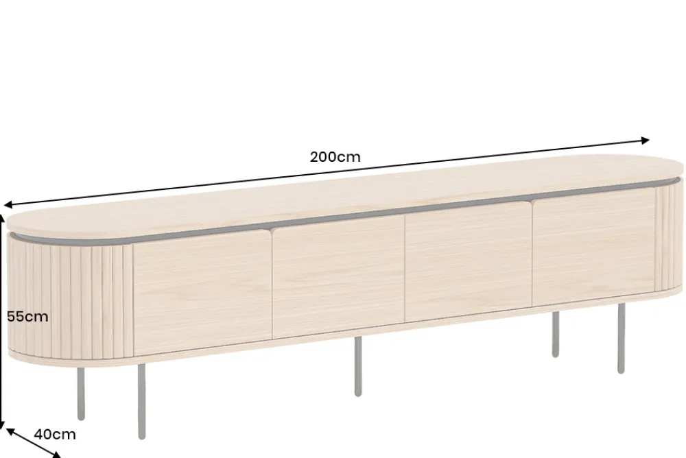 Riess-Ambiente Skandinavisch|Industrial Loft > Modernes TV-Board ATELIER 200cm natur Eiche schwarz Metall Lowboard