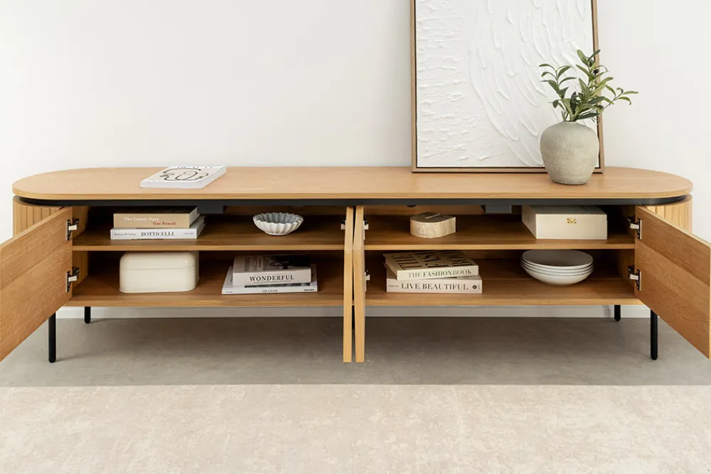 Riess-Ambiente Skandinavisch|Industrial Loft > Modernes TV-Board ATELIER 200cm natur Eiche schwarz Metall Lowboard