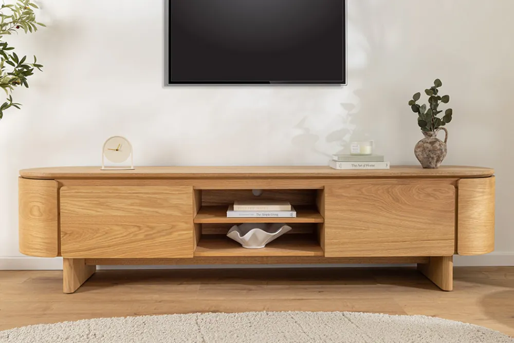 Riess-Ambiente Skandinavisch|Tv- & Lowboards > Modernes TV-Board OAK GRAIN 200cm natur Eichenholz zwei Fächer mit Schubladen