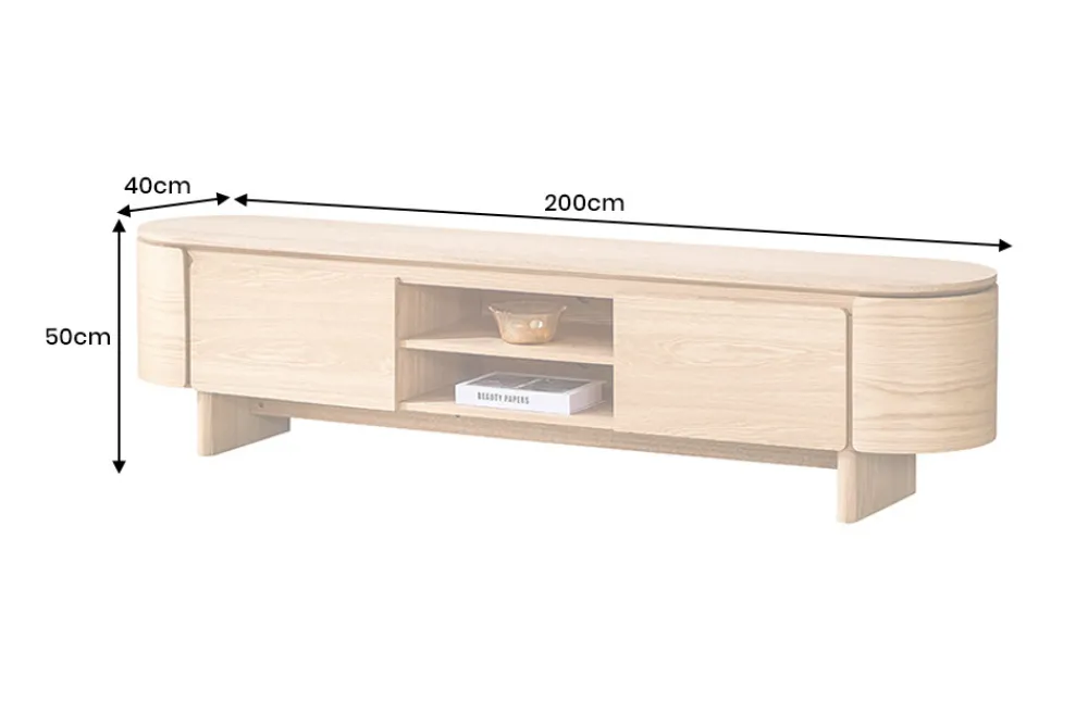 Riess-Ambiente Skandinavisch|Tv- & Lowboards > Modernes TV-Board OAK GRAIN 200cm natur Eichenholz zwei Fächer mit Schubladen