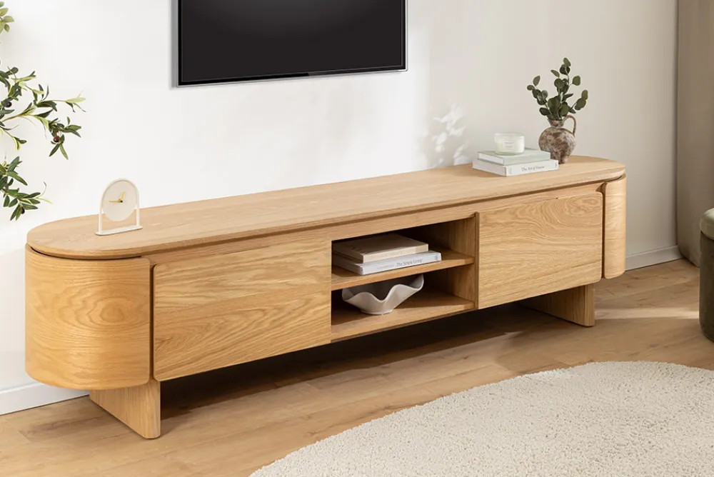 Riess-Ambiente Skandinavisch|Tv- & Lowboards > Modernes TV-Board OAK GRAIN 200cm natur Eichenholz zwei Fächer mit Schubladen