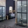 Riess-Ambiente Vitrinen|Sideboards & Kommoden > Modernes TV-Lowboard AMSTERDAM 90cm schwarz gold Riffelglas Metall Vitrine Schrank