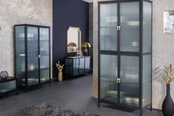 Riess-Ambiente Vitrinen|Sideboards & Kommoden > Modernes TV-Lowboard AMSTERDAM 90cm schwarz gold Riffelglas Metall Vitrine Schrank