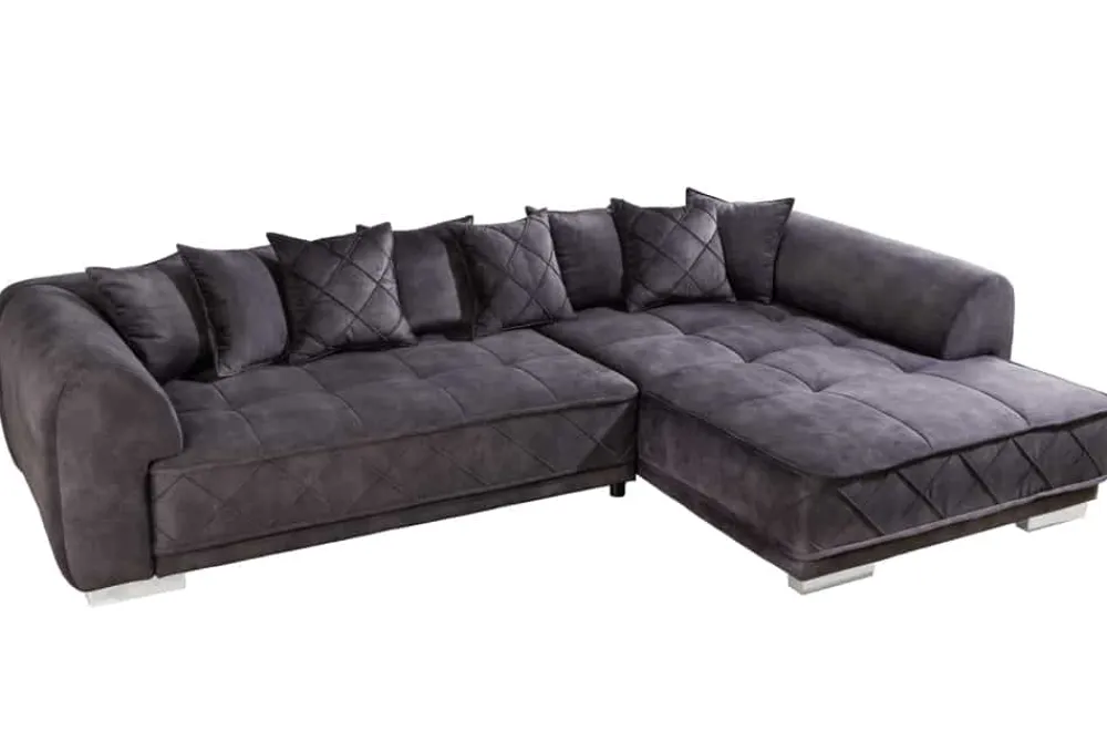 Riess-Ambiente Samt Möbel|Xxl Sofa > Modernes XXL Ecksofa DECADENCIA 320cm dunkelgrau Samt Bigsofa inkl. Kissen