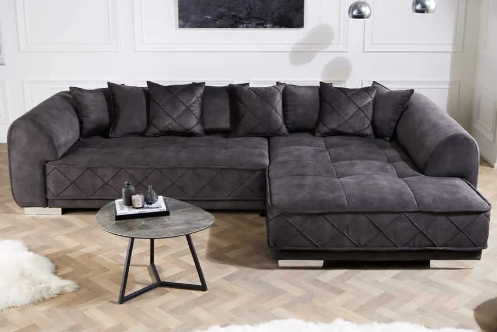 Riess-Ambiente Samt Möbel|Xxl Sofa > Modernes XXL Ecksofa DECADENCIA 320cm dunkelgrau Samt Bigsofa inkl. Kissen