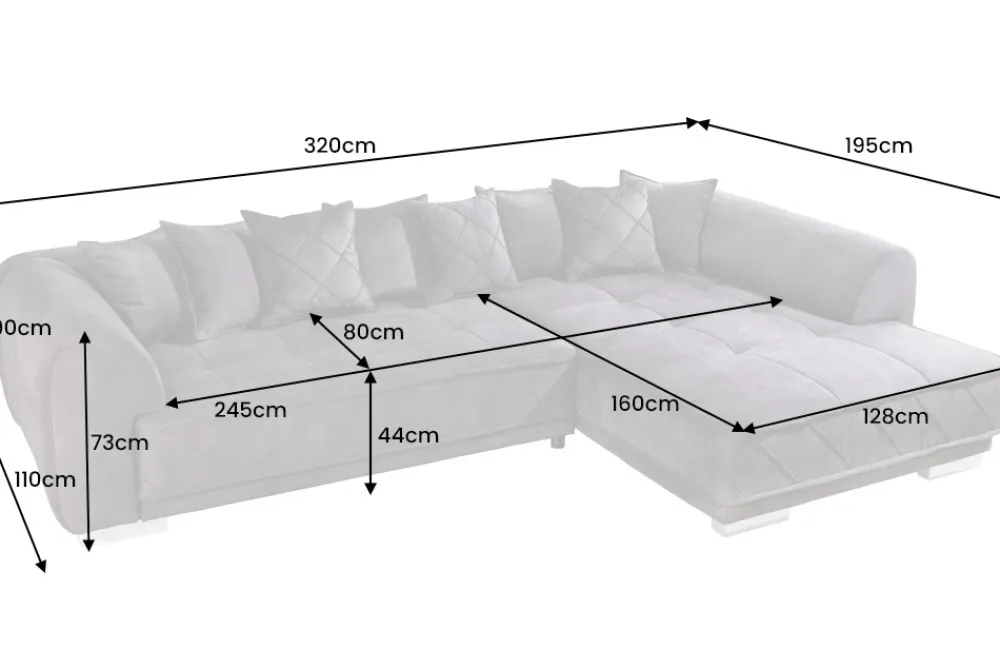 Riess-Ambiente Samt Möbel|Xxl Sofa > Modernes XXL Ecksofa DECADENCIA 320cm dunkelgrau Samt Bigsofa inkl. Kissen