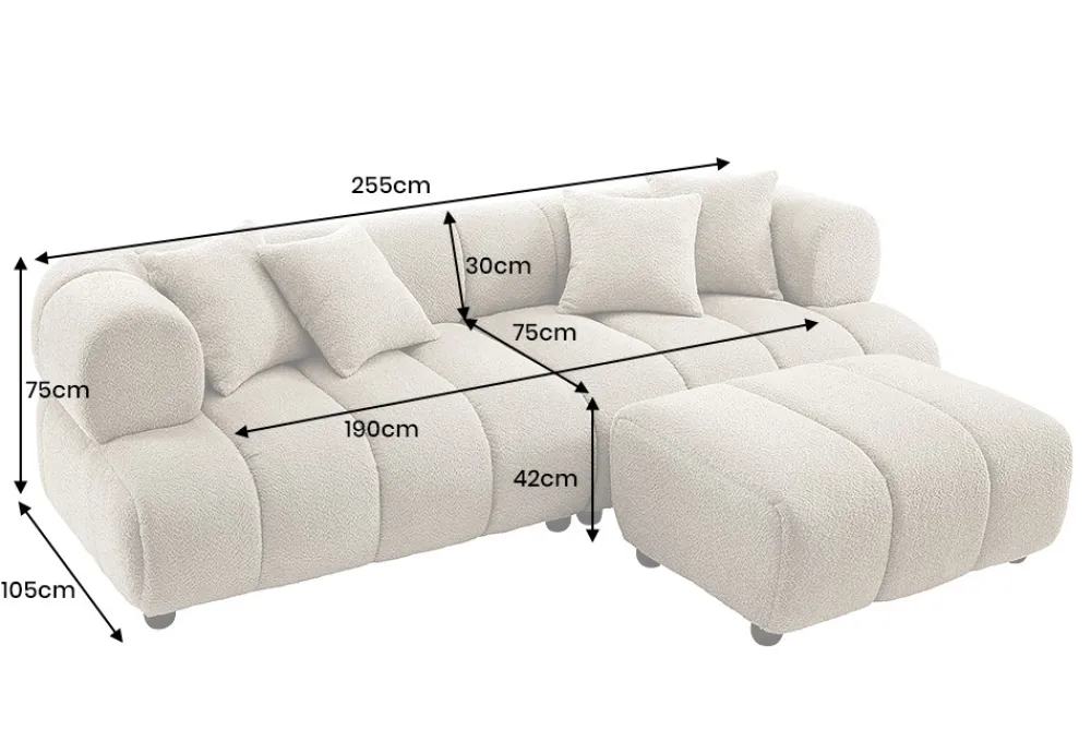 Riess-Ambiente Xxl Sofa > Modernes XXL Sofa ADLON 255cm champagner greige Bouclé Bigsofa Federkern inkl. Kissen