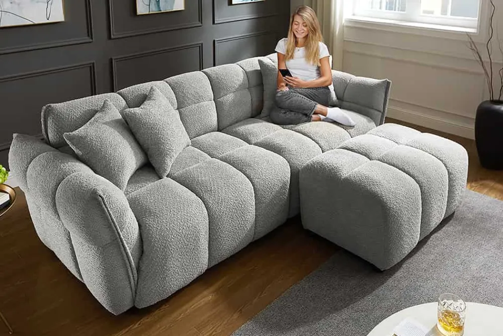 Riess-Ambiente Xxl Sofa > Modernes XXL Sofa CLOUD 260cm grau Bouclé Bigsofa Federkern inkl. Kissen
