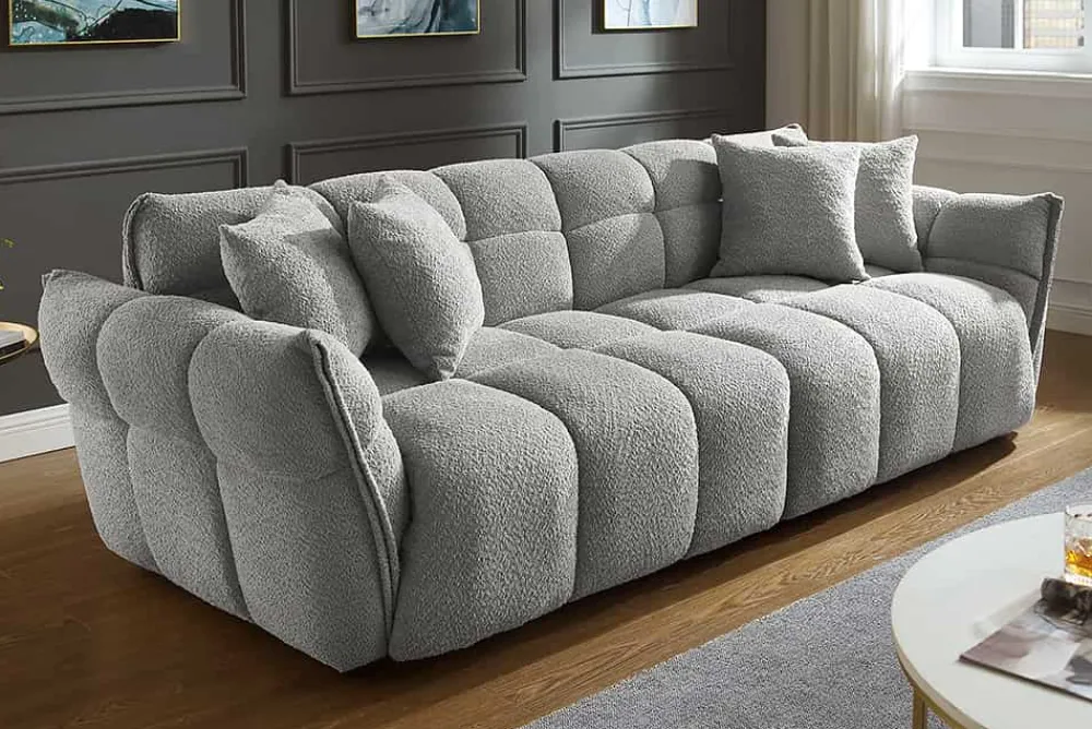 Riess-Ambiente Xxl Sofa > Modernes XXL Sofa CLOUD 260cm grau Bouclé Bigsofa Federkern inkl. Kissen