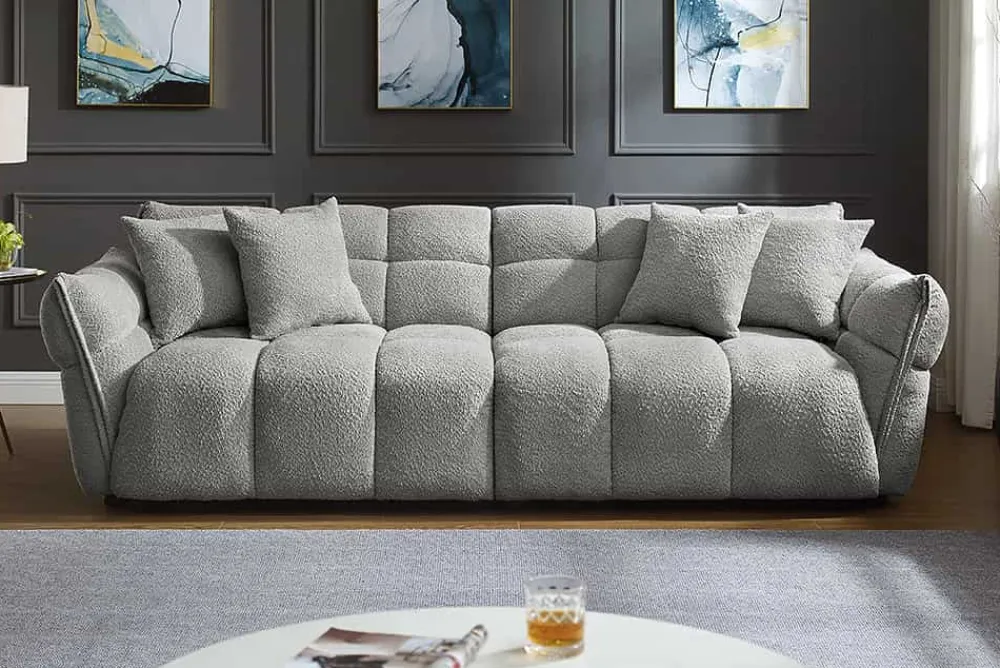 Riess-Ambiente Xxl Sofa > Modernes XXL Sofa CLOUD 260cm grau Bouclé Bigsofa Federkern inkl. Kissen