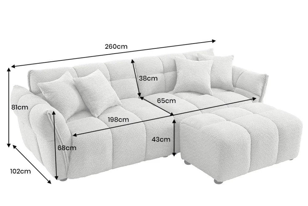 Riess-Ambiente Xxl Sofa > Modernes XXL Sofa CLOUD 260cm grau Bouclé Bigsofa Federkern inkl. Kissen