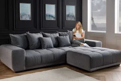Riess-Ambiente Skandinavisch|Xxl Sofa > Modernes XXL Sofa ELEGANCIA 285cm anthrazit Cord inklusive Kissen Bigsofa