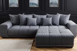 Riess-Ambiente Skandinavisch|Xxl Sofa > Modernes XXL Sofa ELEGANCIA 285cm anthrazit Cord inklusive Kissen Bigsofa