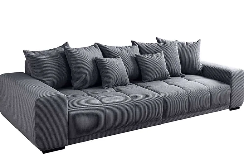 Riess-Ambiente Skandinavisch|Xxl Sofa > Modernes XXL Sofa ELEGANCIA 285cm anthrazit Cord inklusive Kissen Bigsofa