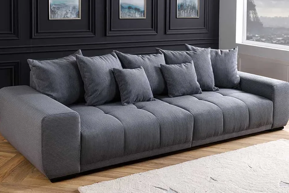 Riess-Ambiente Skandinavisch|Xxl Sofa > Modernes XXL Sofa ELEGANCIA 285cm anthrazit Cord inklusive Kissen Bigsofa