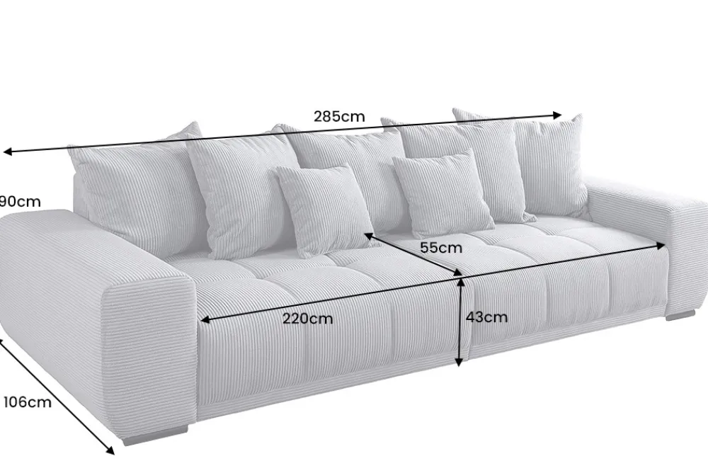 Riess-Ambiente Skandinavisch|Xxl Sofa > Modernes XXL Sofa ELEGANCIA 285cm champagner beige Cord inklusive Kissen Bigsofa