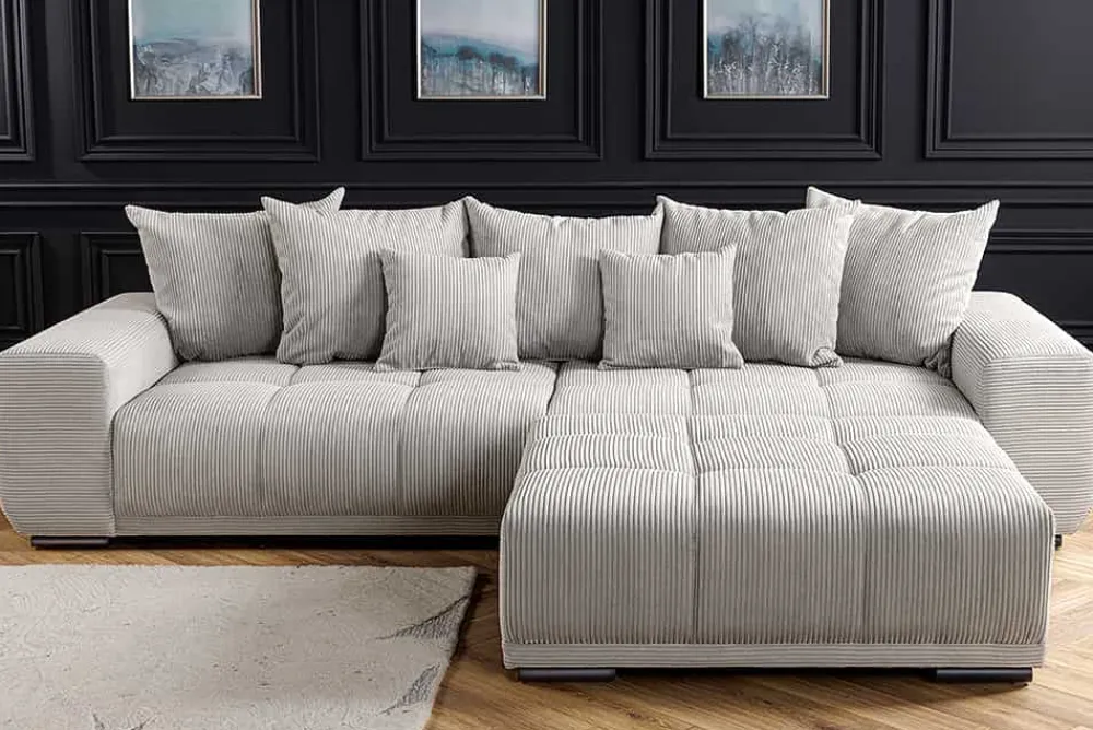 Riess-Ambiente Skandinavisch|Xxl Sofa > Modernes XXL Sofa ELEGANCIA 285cm champagner beige Cord inklusive Kissen Bigsofa